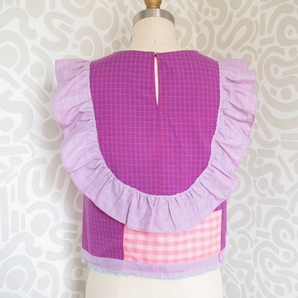 Boxy Plaid Ruffle Handmade Designer Top - Picture 3 of 5